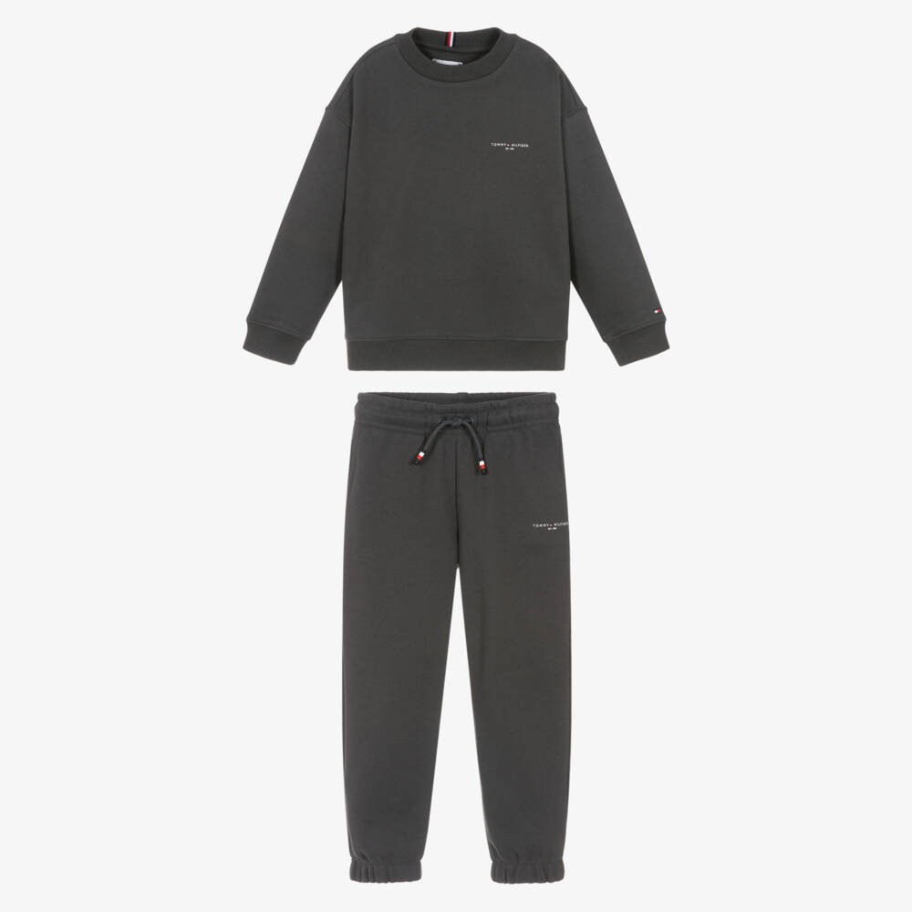 Tommy Hilfiger-Boys Charcoal Grey Cotton Logo Tracksuit | Childrensalon