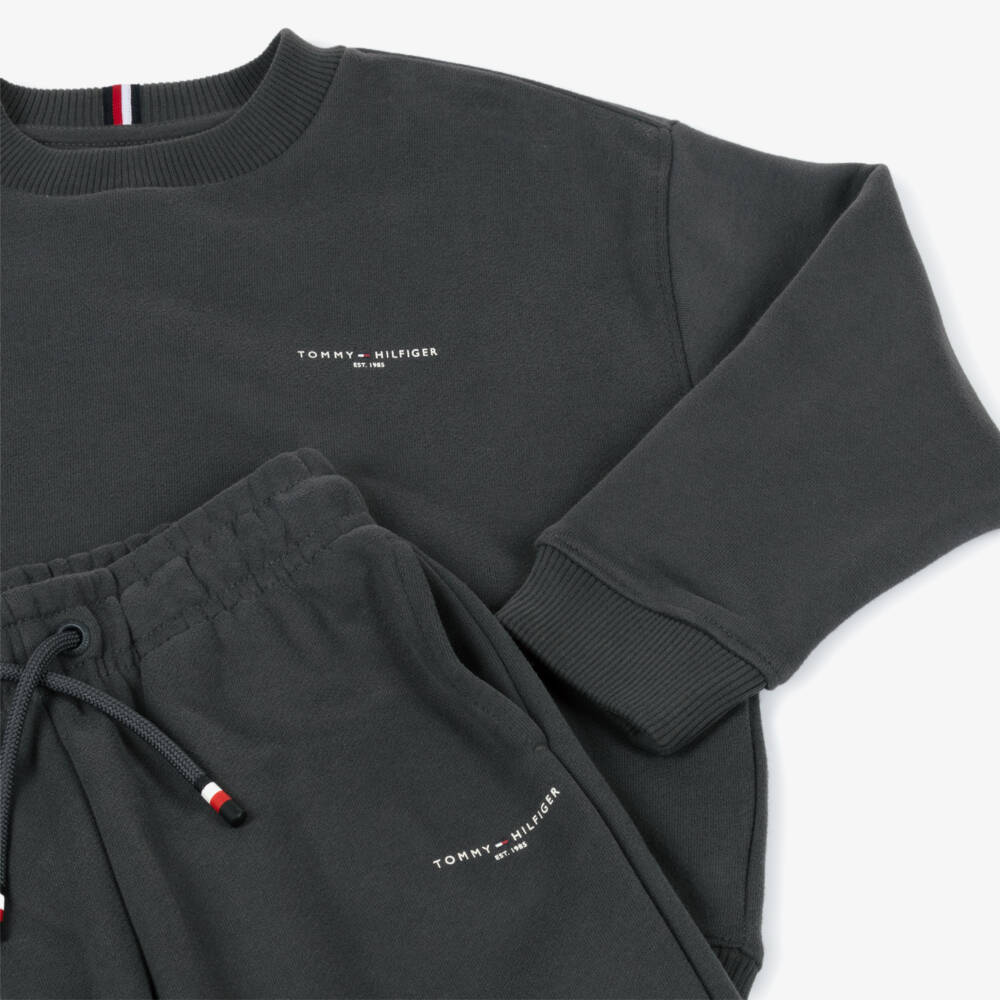 Tommy Hilfiger-Boys Charcoal Grey Cotton Logo Tracksuit | Childrensalon