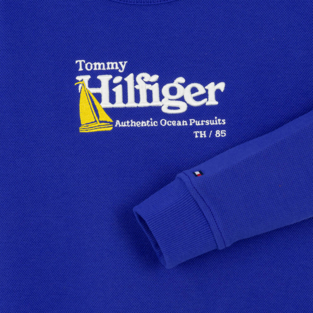 Tommy Hilfiger-Boys Cobalt Blue Cotton Piqué Sweatshirt | Childrensalon