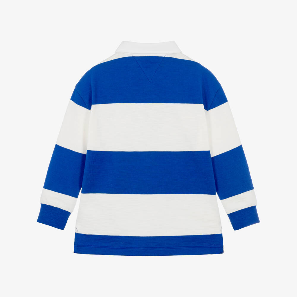 Tommy Hilfiger-Boys Cobalt Blue & White Stripe Cotton Rugby Shirt | Childrensalon