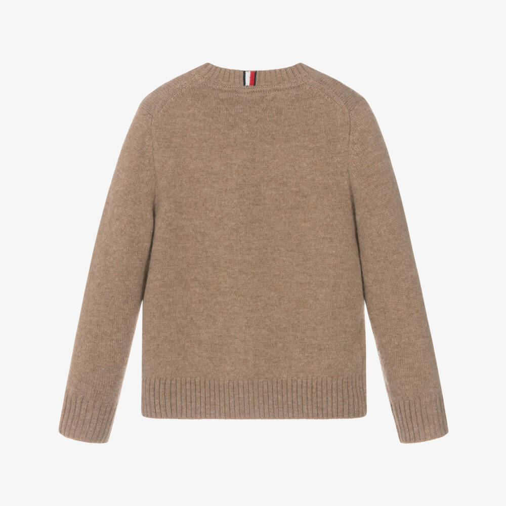 Tommy Hilfiger-Boys Dark Beige Wool Knit Sweater | Childrensalon