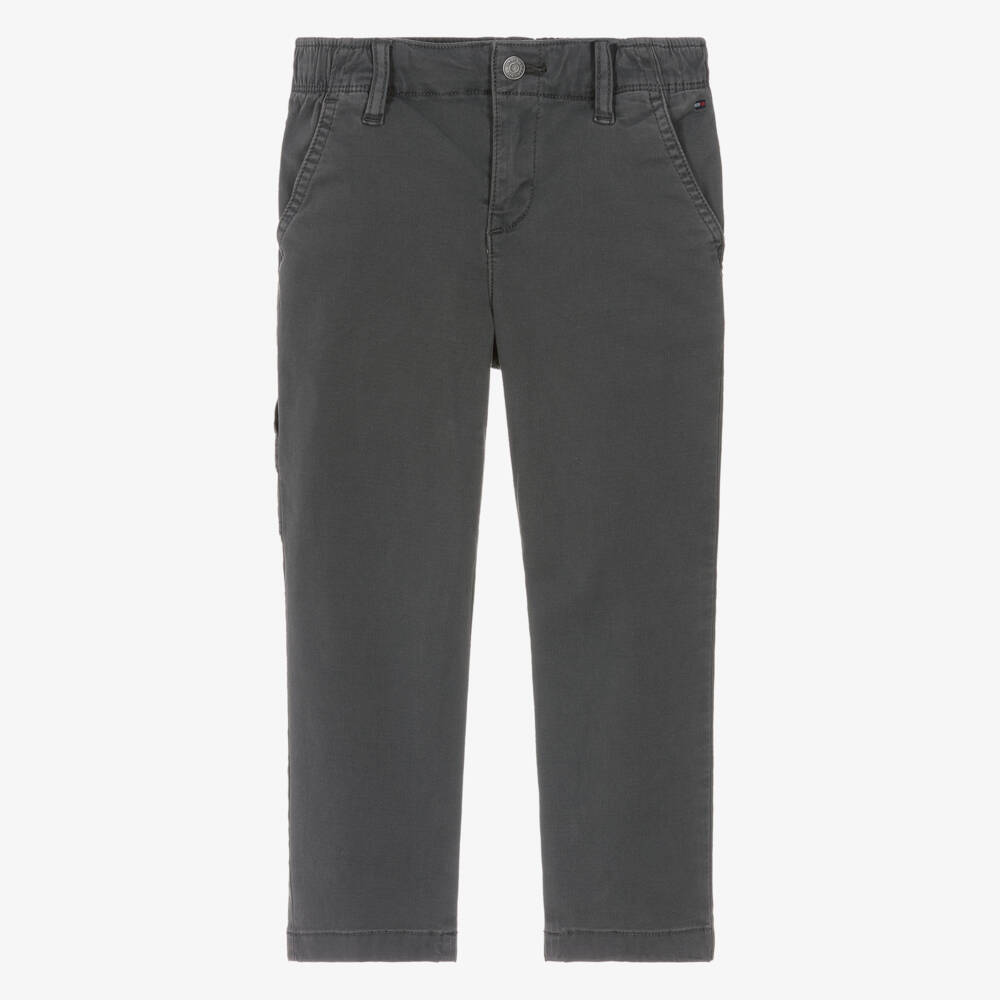 Tommy Hilfiger-Boys Dark Grey Straight Cotton Trousers | Childrensalon