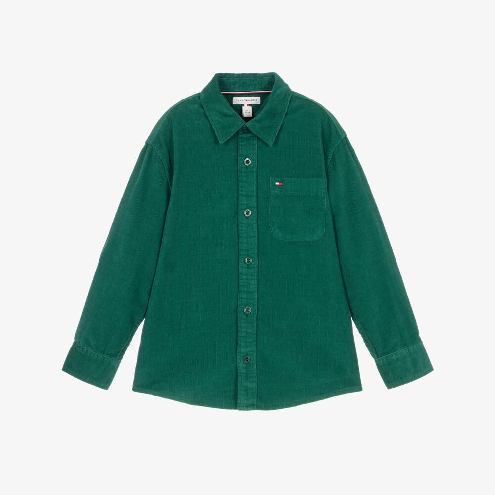 Tommy Hilfiger-Boys Forest Green Corduroy Shirt | Childrensalon