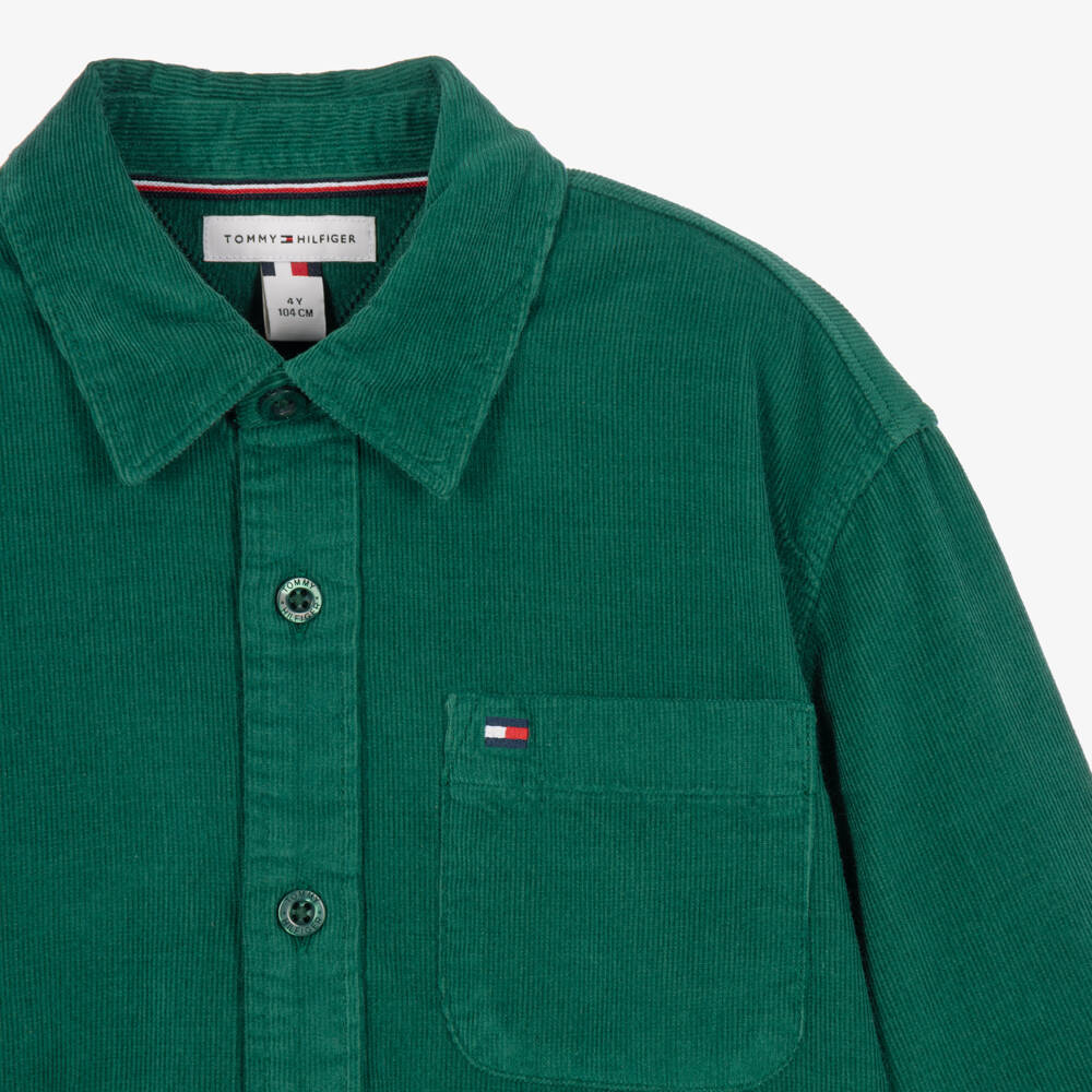 Tommy Hilfiger-Boys Forest Green Corduroy Shirt | Childrensalon