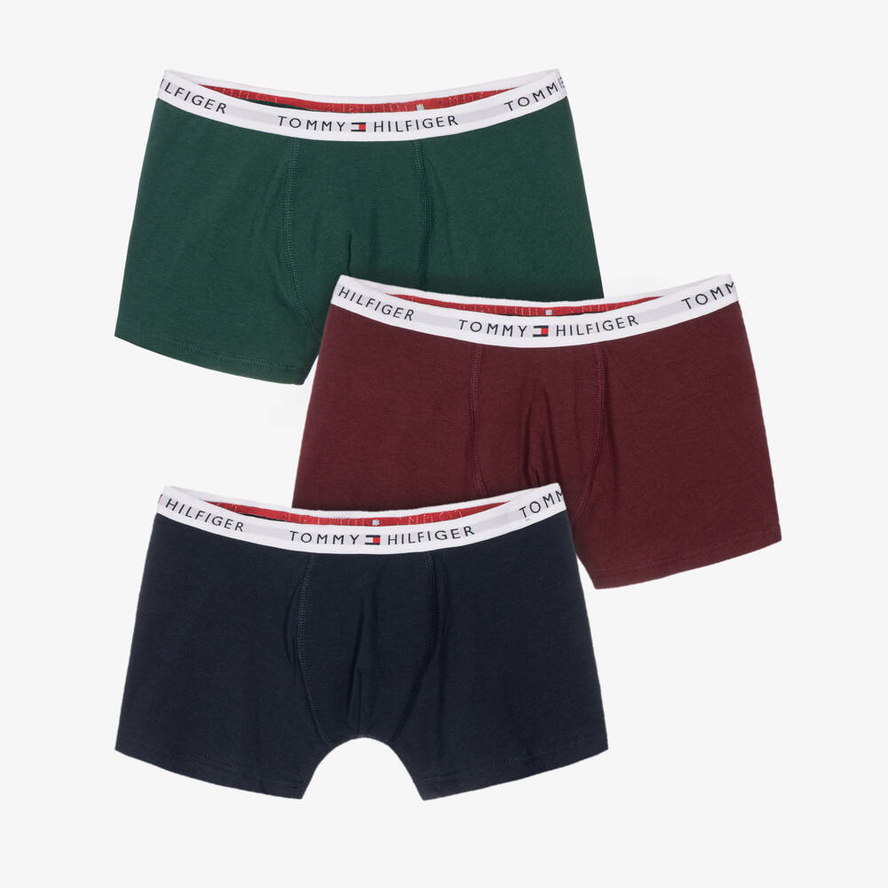 Tommy Hilfiger-Boys Green & Blue Cotton Boxer Shorts (3 Pack) | Childrensalon