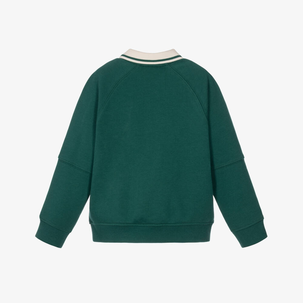 Tommy Hilfiger-Boys Green Contrast Collar Rugby Sweatshirt | Childrensalon