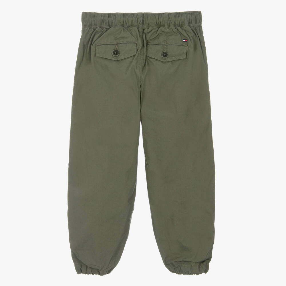 Tommy Hilfiger-Boys Green Cotton Relaxed Parachute Trousers | Childrensalon