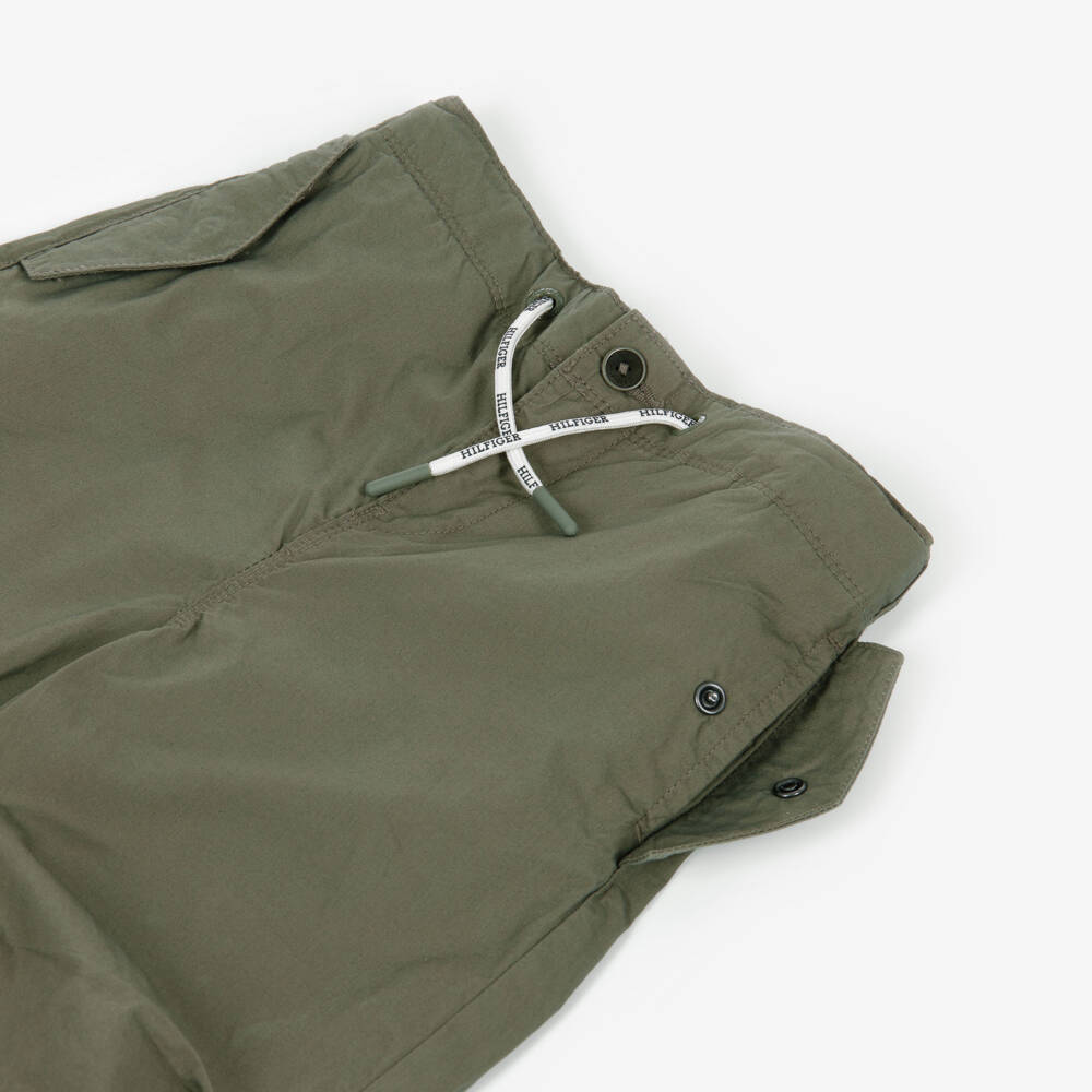 Tommy Hilfiger-Boys Green Cotton Relaxed Parachute Trousers | Childrensalon