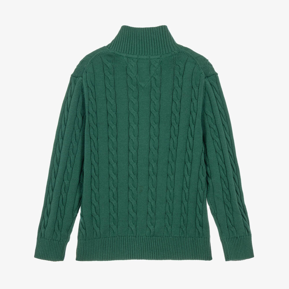 Tommy Hilfiger-Boys Green Full Zip-Up Top in a Cable Knit | Childrensalon