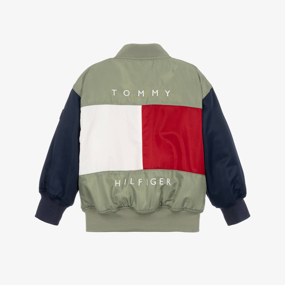 Tommy Hilfiger-Boys Green Heritage Flag Colourblock Bomber Jacket | Childrensalon