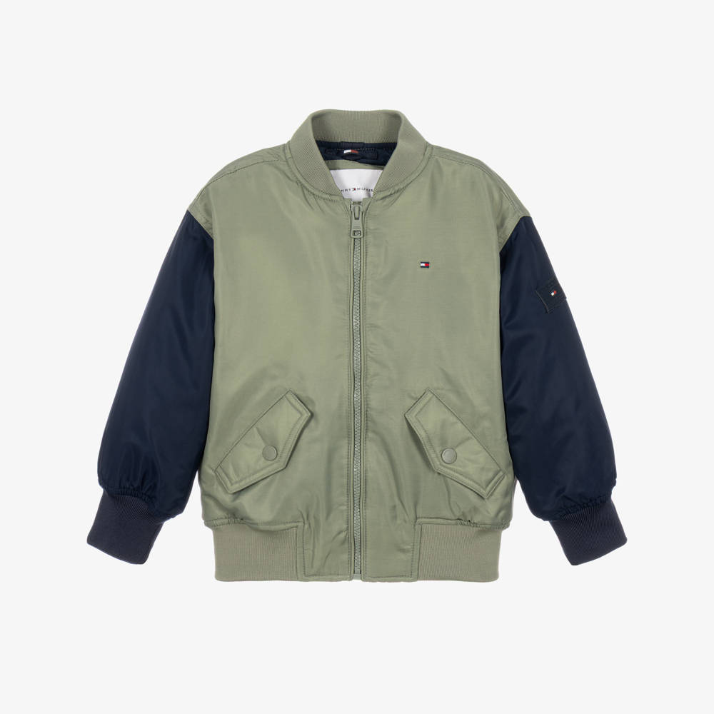 Tommy Hilfiger-Boys Green Heritage Flag Colourblock Bomber Jacket | Childrensalon