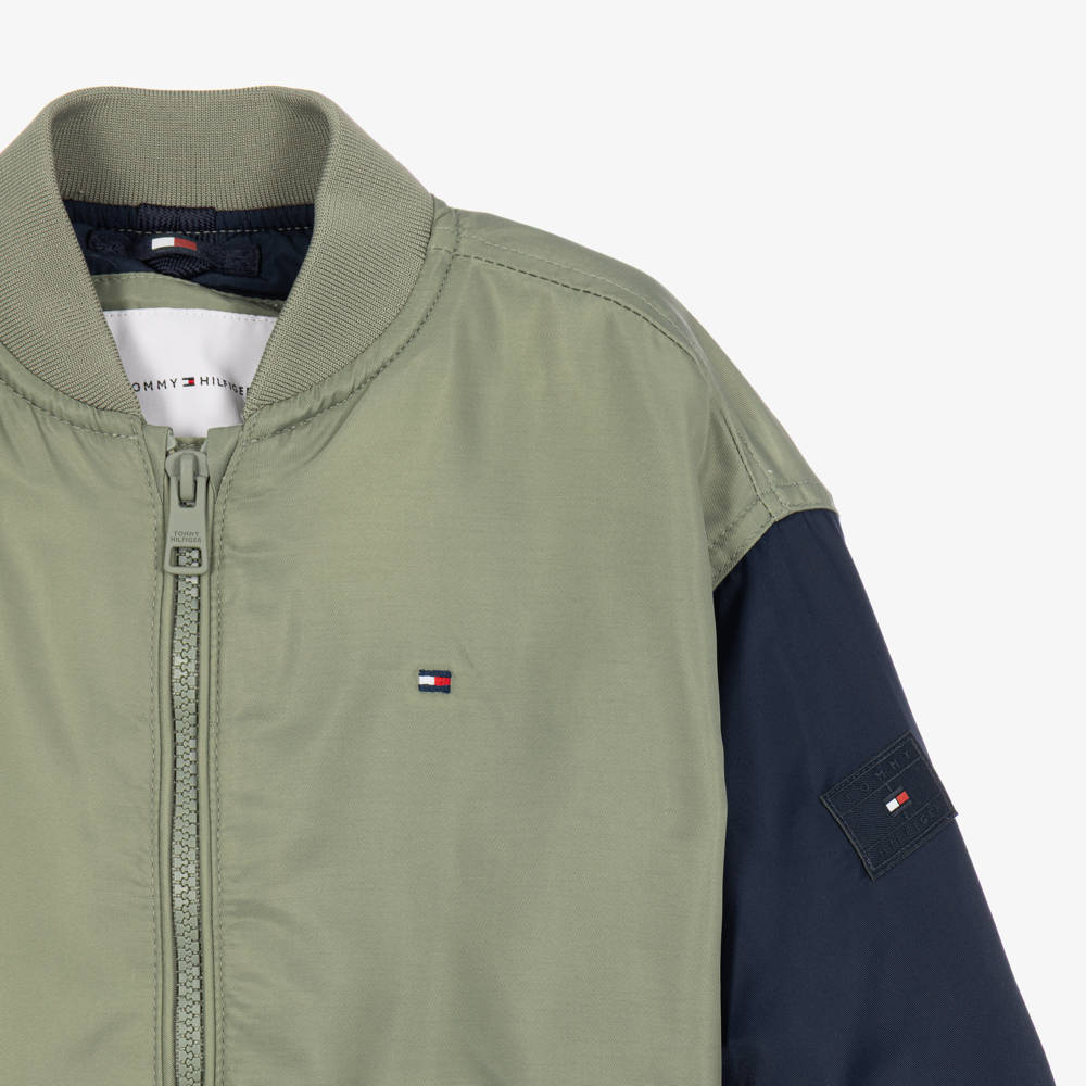 Tommy Hilfiger-Boys Green Heritage Flag Colourblock Bomber Jacket | Childrensalon