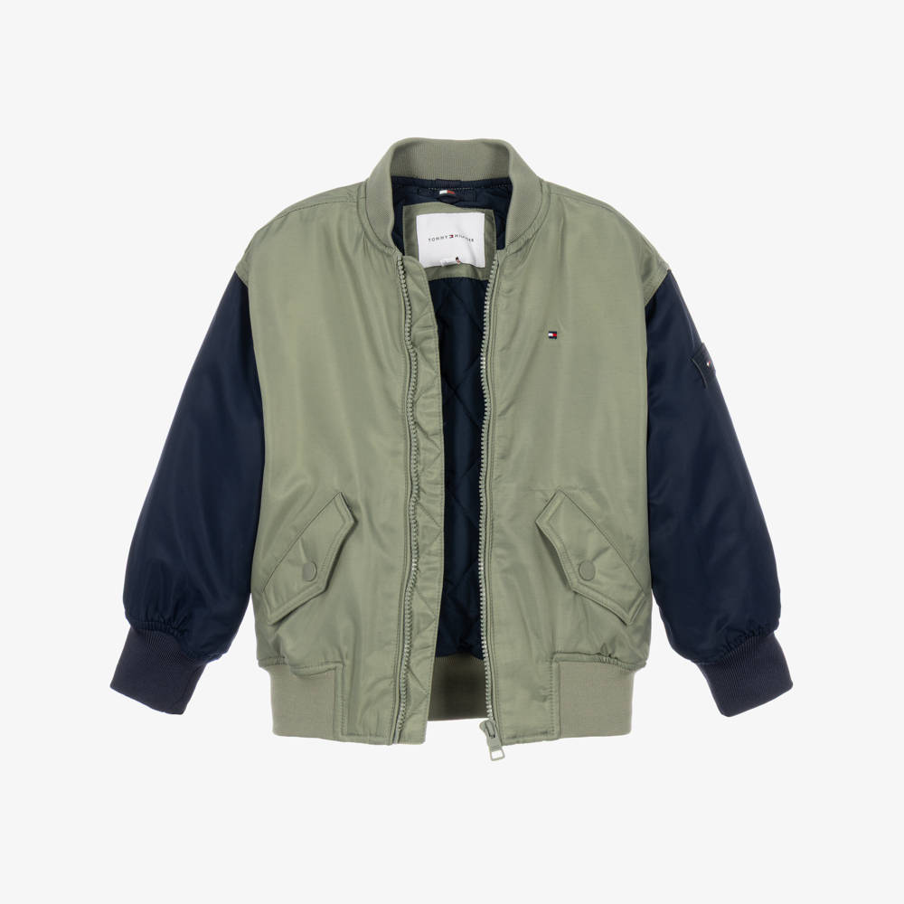 Tommy Hilfiger-Boys Green Heritage Flag Colourblock Bomber Jacket | Childrensalon