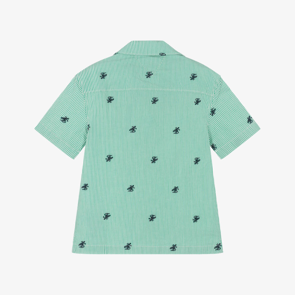 Tommy Hilfiger-Boys Green Ithaca Stripe Poplin Shirt | Childrensalon