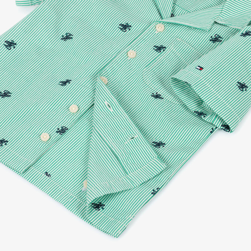 Tommy Hilfiger-Boys Green Ithaca Stripe Poplin Shirt | Childrensalon