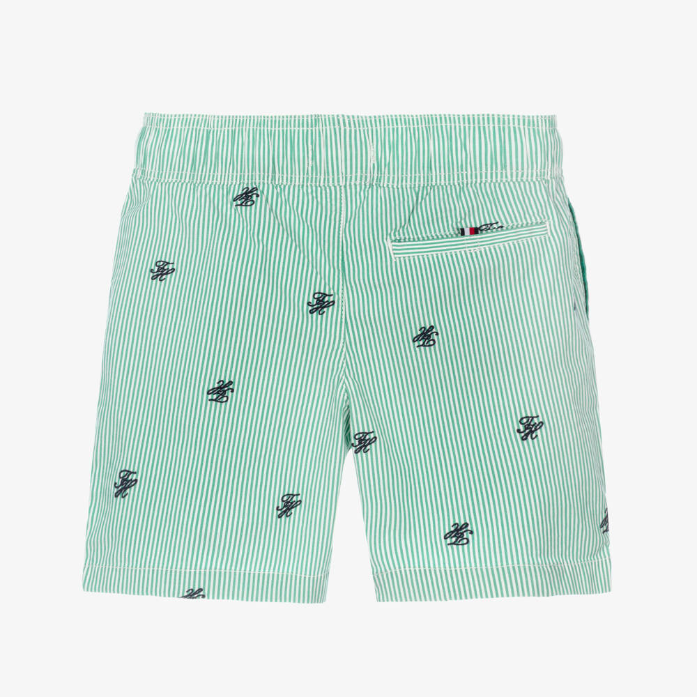 Tommy Hilfiger-Boys Green Ithaca Stripe Poplin Short | Childrensalon