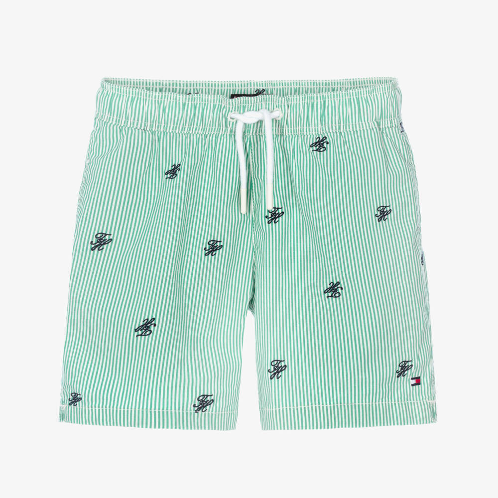 Tommy Hilfiger-Boys Green Ithaca Stripe Poplin Short | Childrensalon