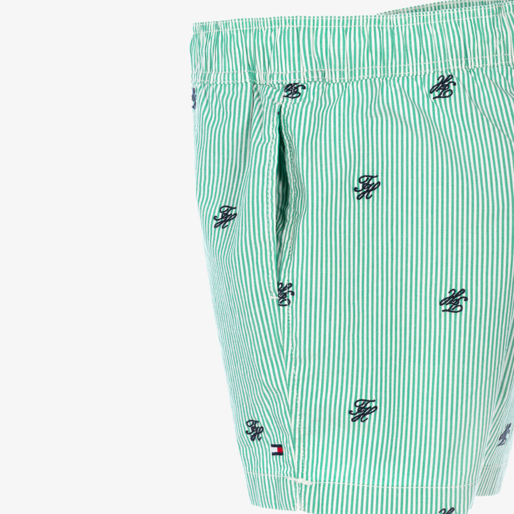 Tommy Hilfiger-Boys Green Ithaca Stripe Poplin Short | Childrensalon
