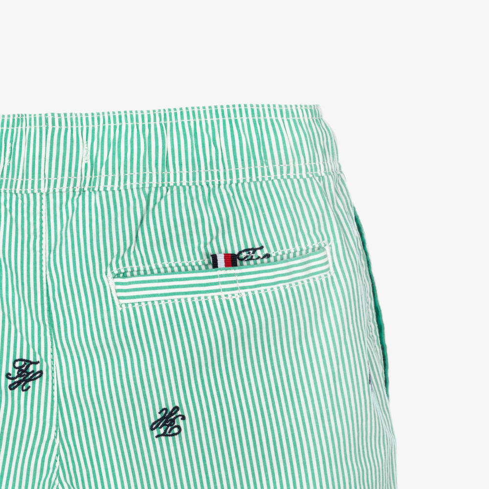 Tommy Hilfiger-Boys Green Ithaca Stripe Poplin Short | Childrensalon