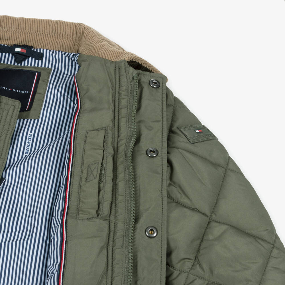 Tommy Hilfiger-Boys Green Quilted Jacket with Contrast Trims | Childrensalon