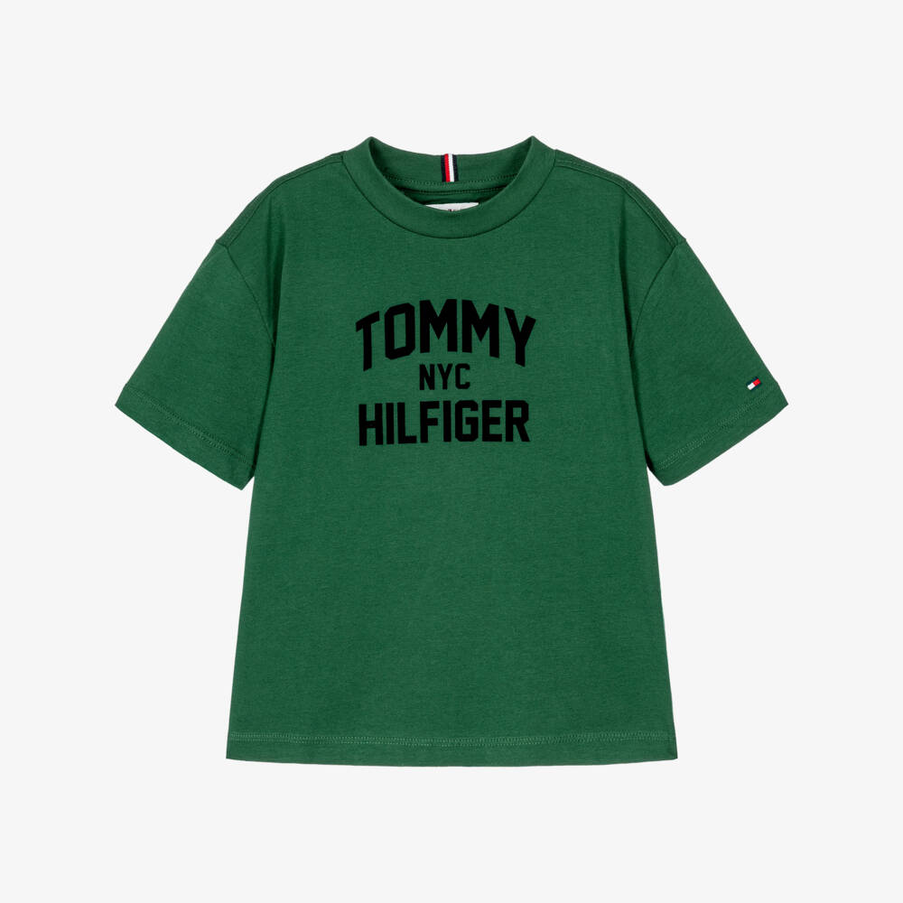 Tommy Hilfiger-Boys Green T-Shirt with Logo | Childrensalon
