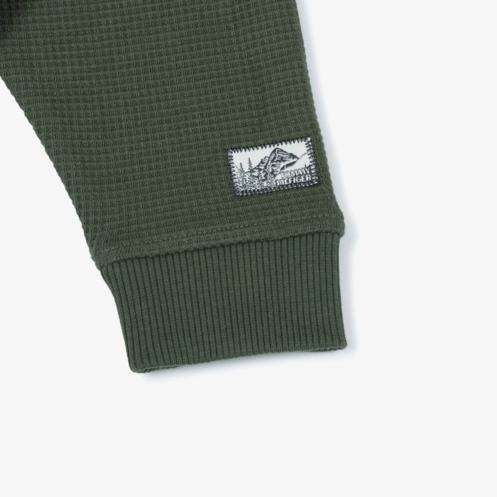 Tommy Hilfiger-سويتشيرت نصف سحاب قطن محبوك لون أخضر للأولاد | Childrensalon