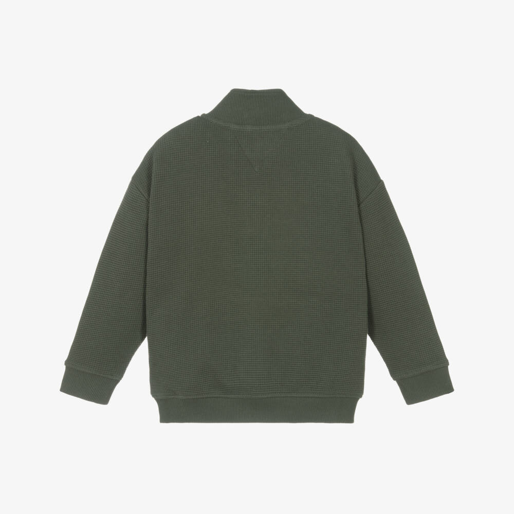 Tommy Hilfiger-Свитшот зелёный из вафельного хлопка с полумолнией для мальчиков | Childrensalon