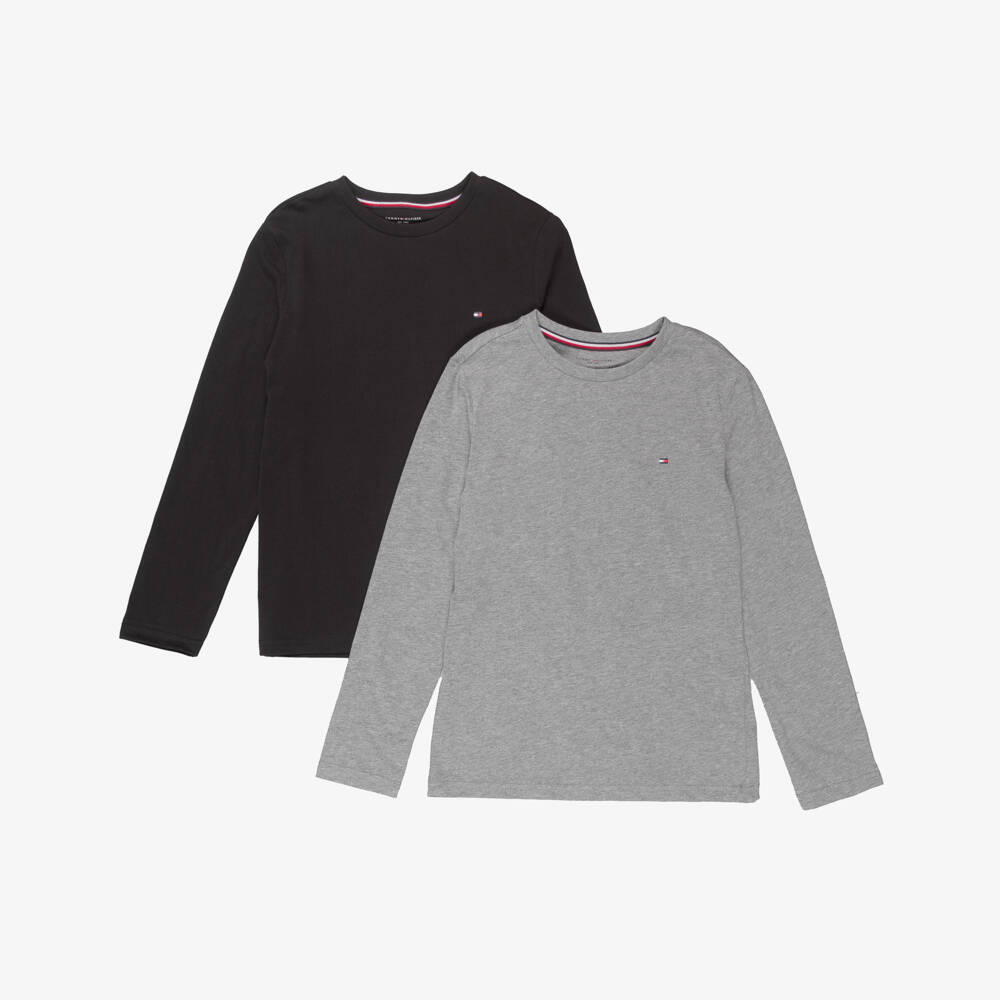 Tommy Hilfiger-Boys Grey & Black Cotton Long Sleeve Top (2 Pack) | Childrensalon