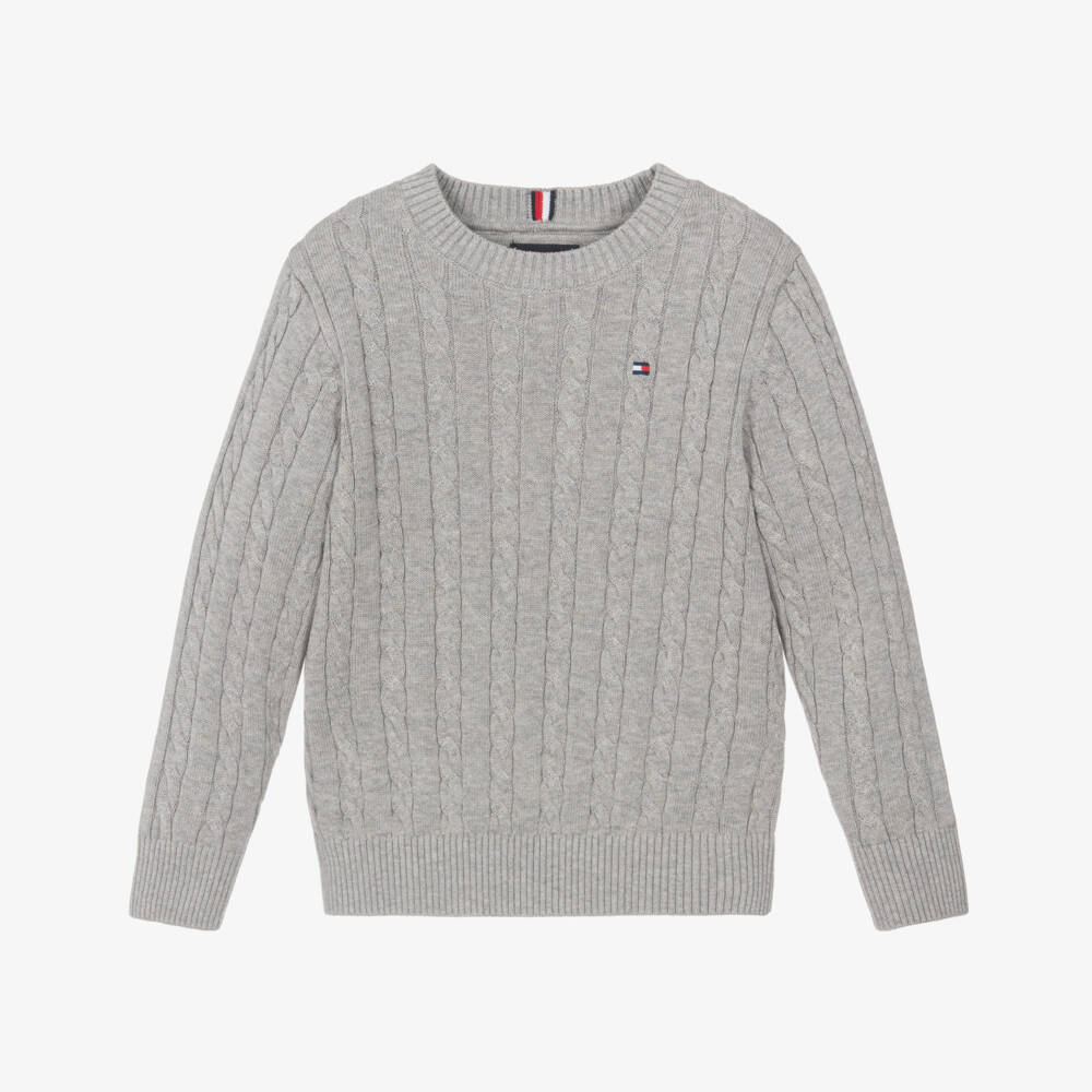 Tommy Hilfiger-Boys Grey Cable Knit Sweater | Childrensalon