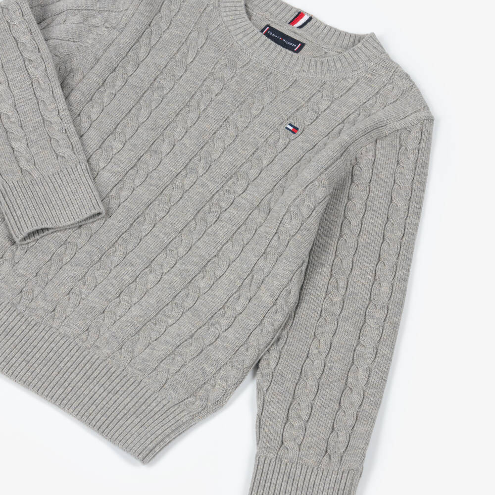 Tommy Hilfiger-Boys Grey Cable Knit Sweater | Childrensalon