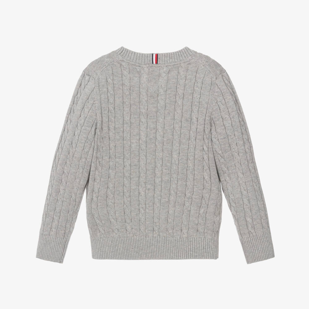 Tommy Hilfiger-Boys Grey Cable Knit Sweater | Childrensalon