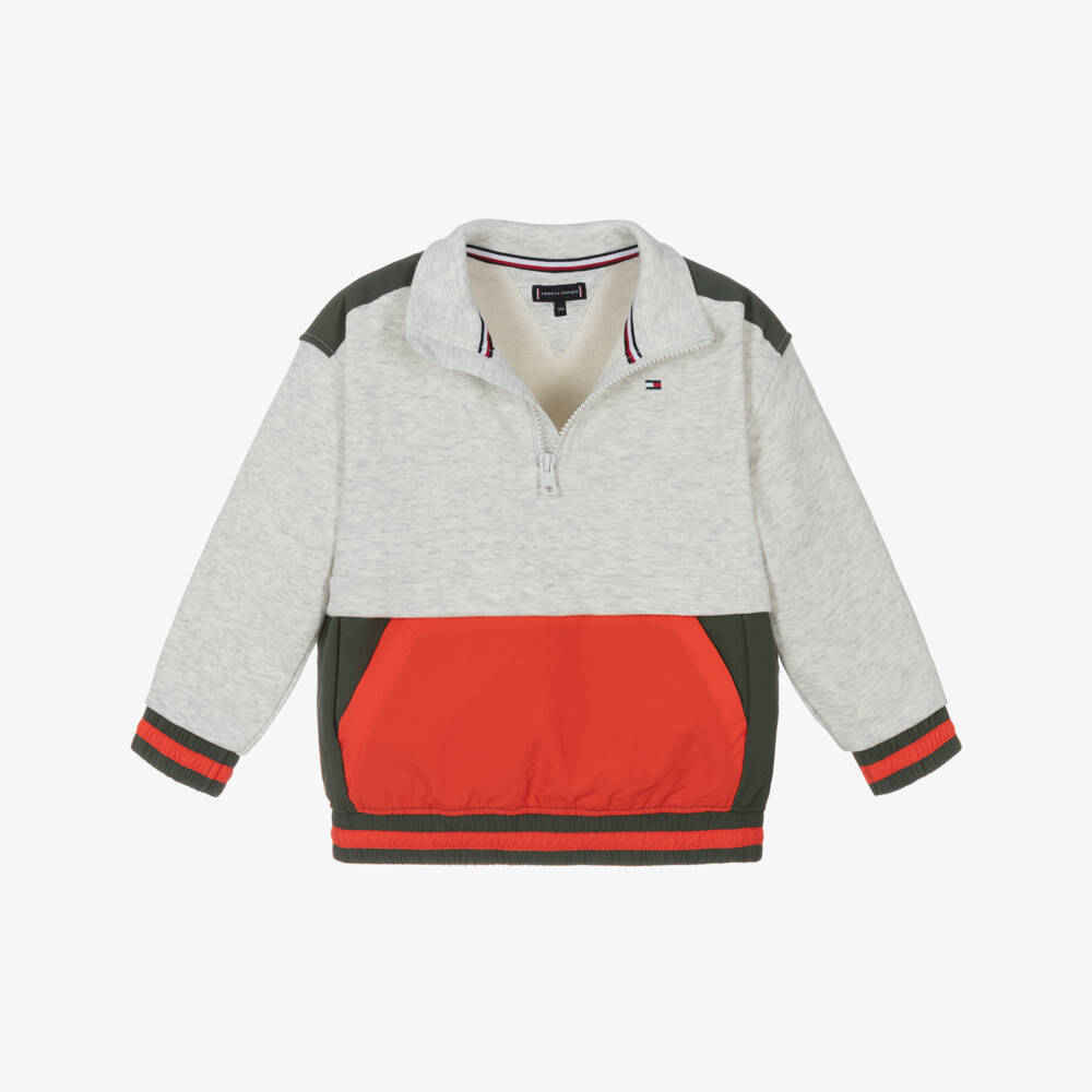 Tommy Hilfiger-Boys Grey Colourblock Half-Zip Sweatshirt | Childrensalon