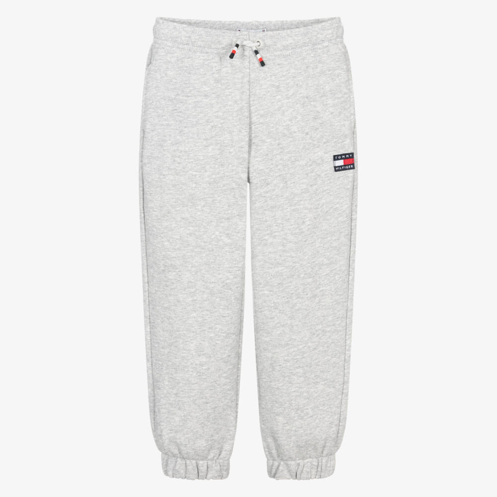 Tommy Hilfiger-Boys Grey Cotton Heritage Flag Logo Joggers | Childrensalon