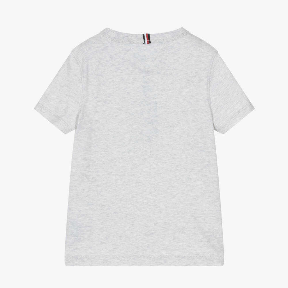 Tommy Hilfiger-Футболка серая из хлопка с зелёным логотипом для мальчиков | Childrensalon
