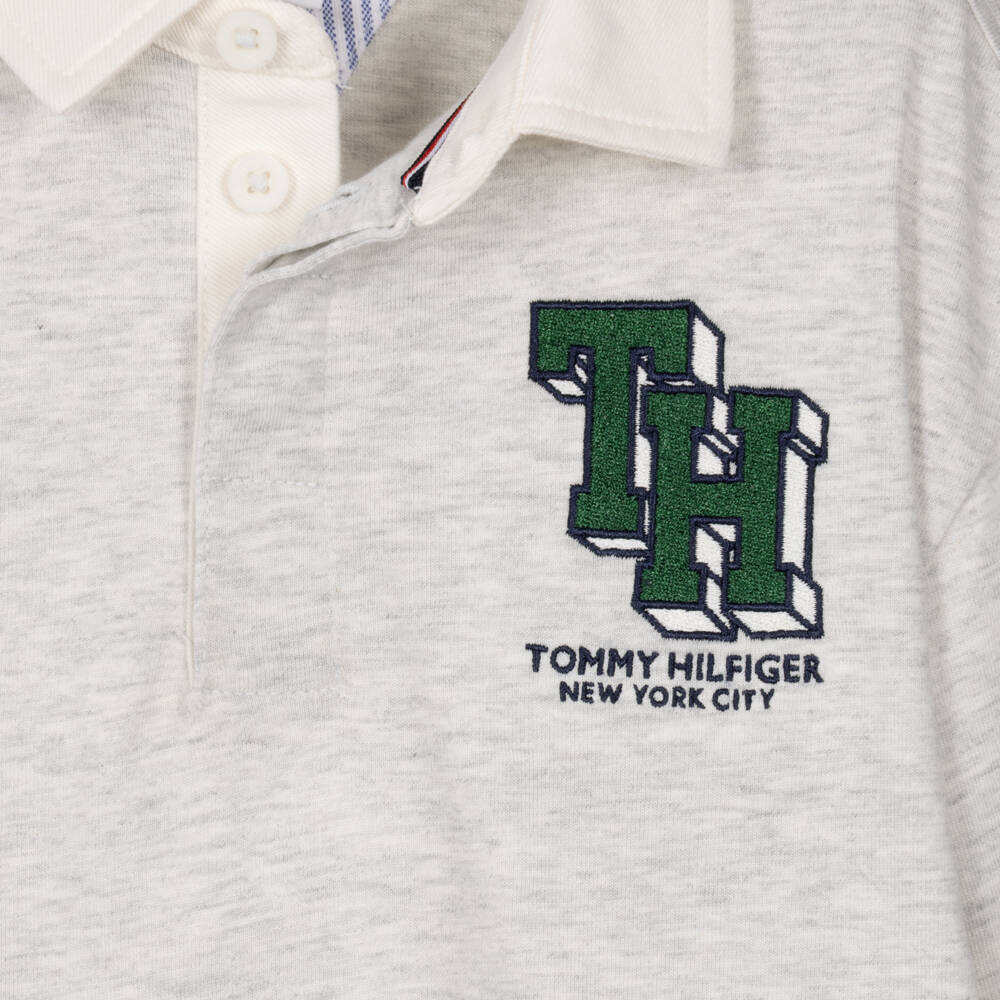 Tommy Hilfiger-Boys Grey Marl Cotton Rugby Shirt | Childrensalon