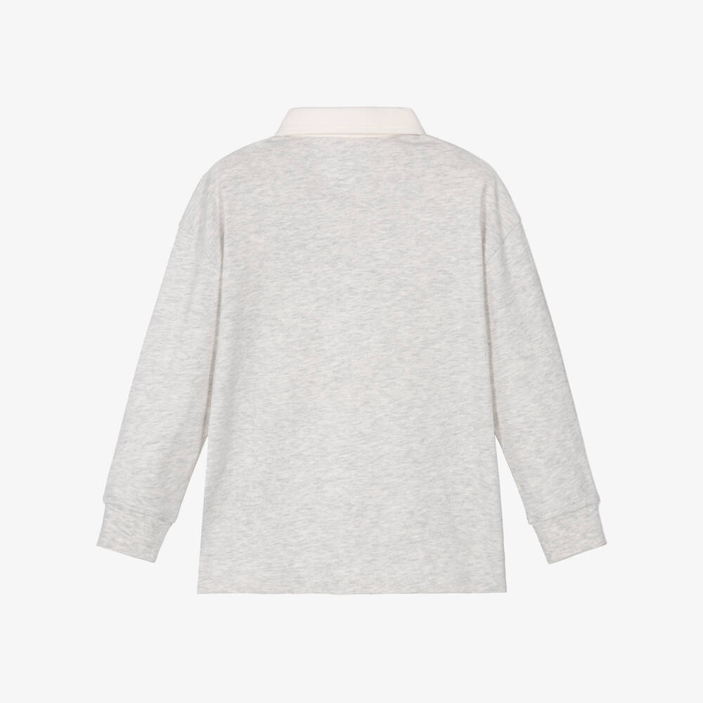Tommy Hilfiger-Boys Grey Marl Cotton Rugby Shirt | Childrensalon