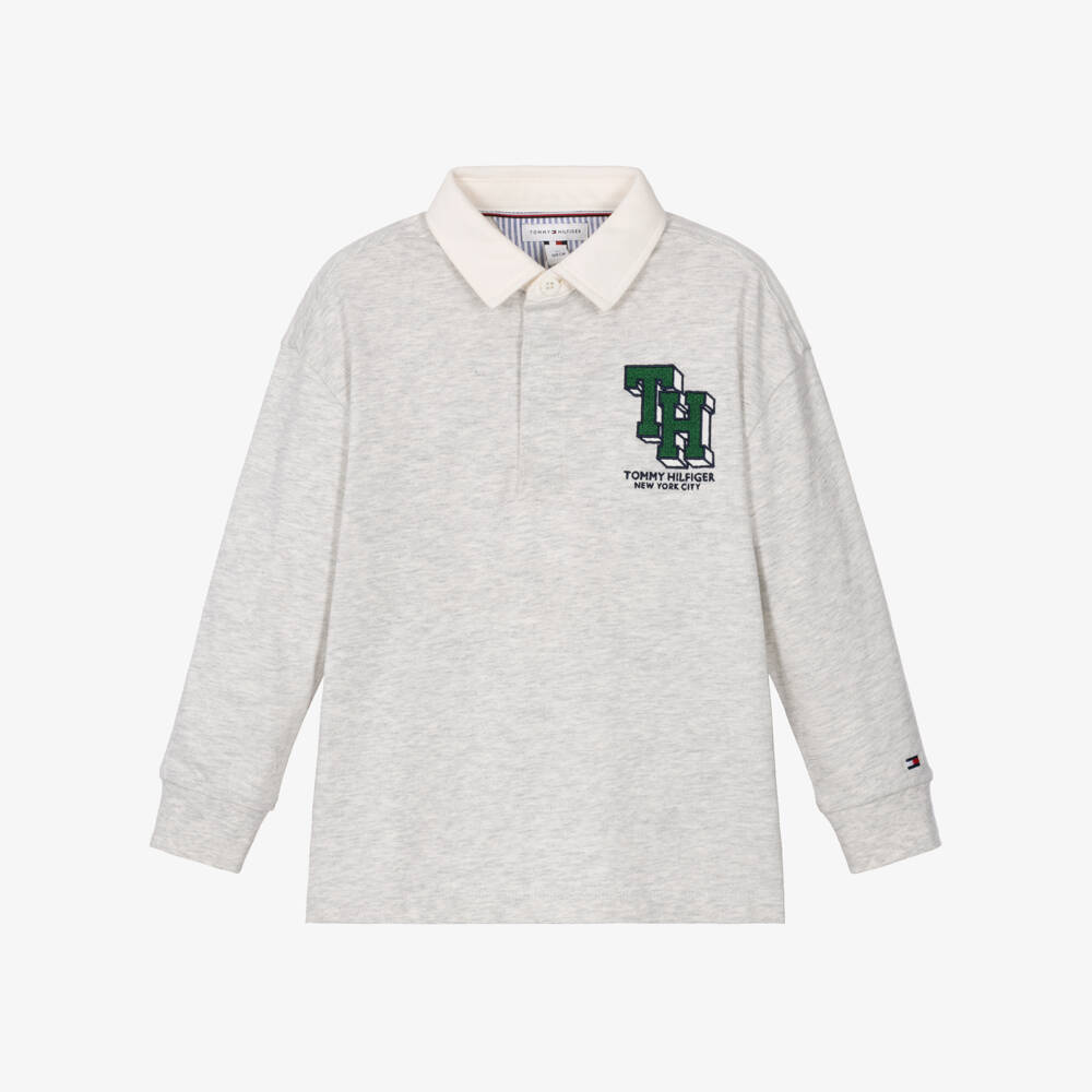 Tommy Hilfiger-Boys Grey Marl Cotton Rugby Shirt | Childrensalon