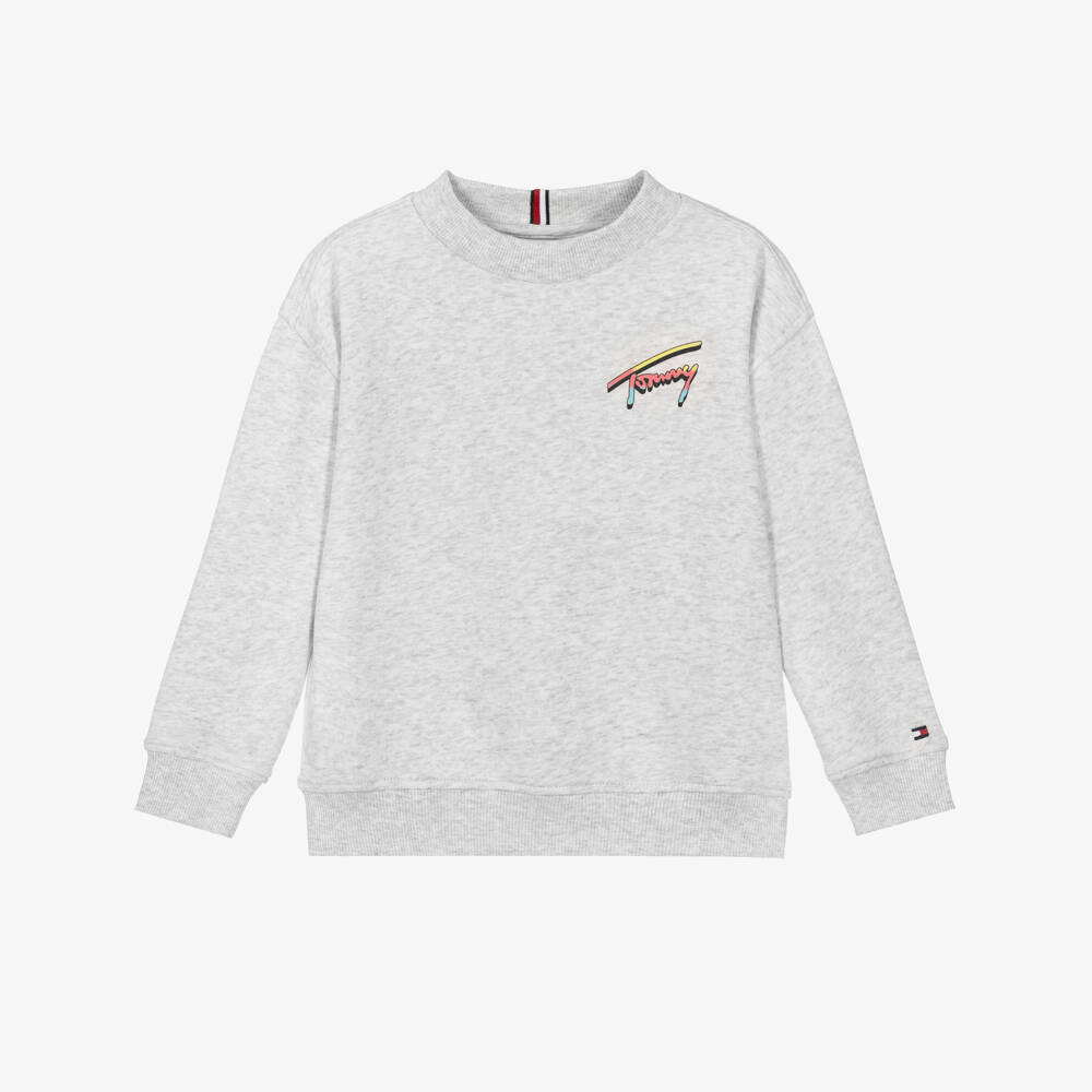 Tommy Hilfiger-Boys Grey Marl Sweatshirt with Tropical Logo Graphic | Childrensalon