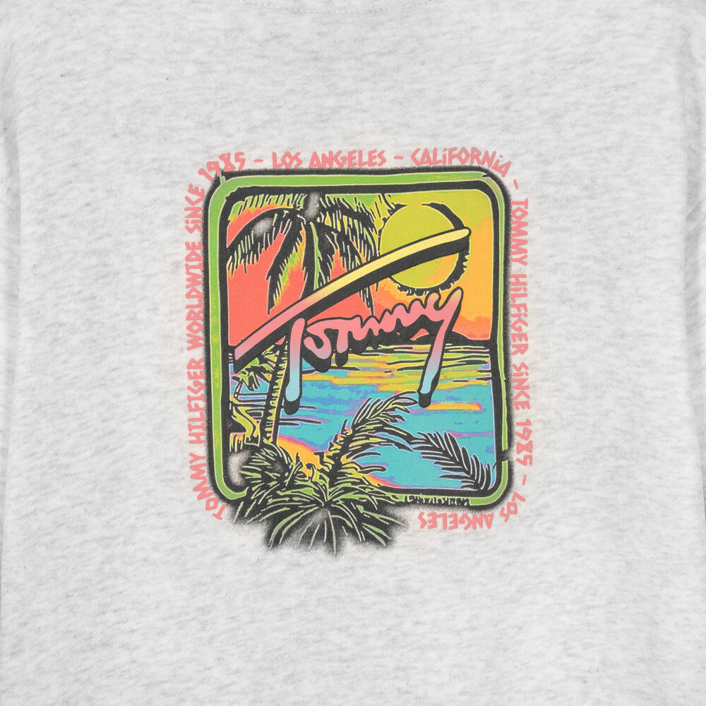 Tommy Hilfiger-Boys Grey Marl Sweatshirt with Tropical Logo Graphic | Childrensalon