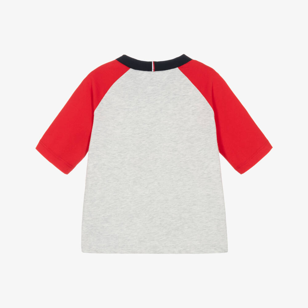 Tommy Hilfiger-Boys Grey Marl T-Shirt with Red Sleeves | Childrensalon