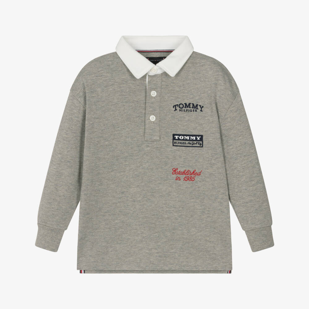 Tommy Hilfiger-قميص بولو قطن عضوي لون رمادي للأولاد | Childrensalon