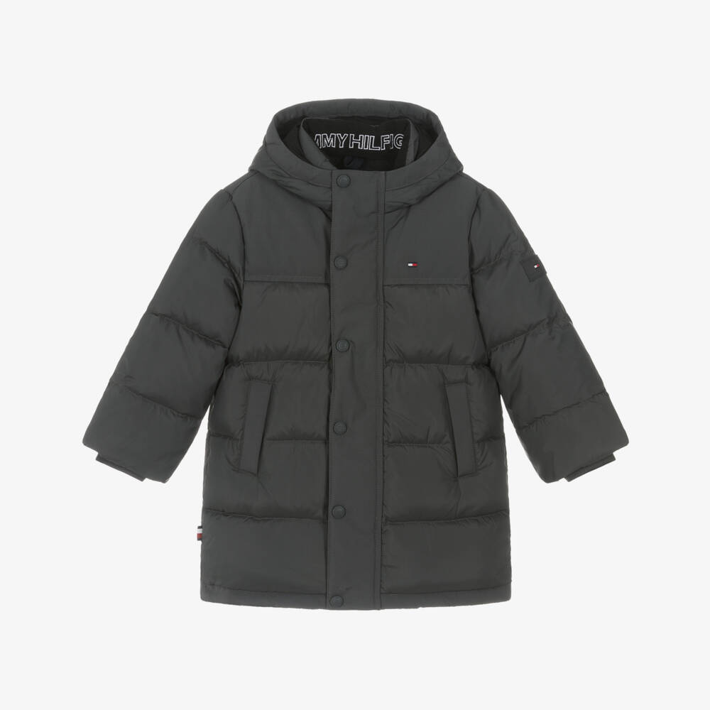 Tommy Hilfiger-Boys Grey Puffer Coat with Embroidered Flag Logo | Childrensalon
