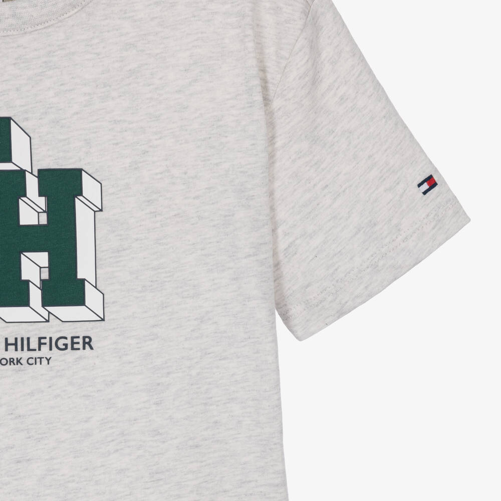 Tommy Hilfiger-Boys Grey TH Logo T-Shirt | Childrensalon