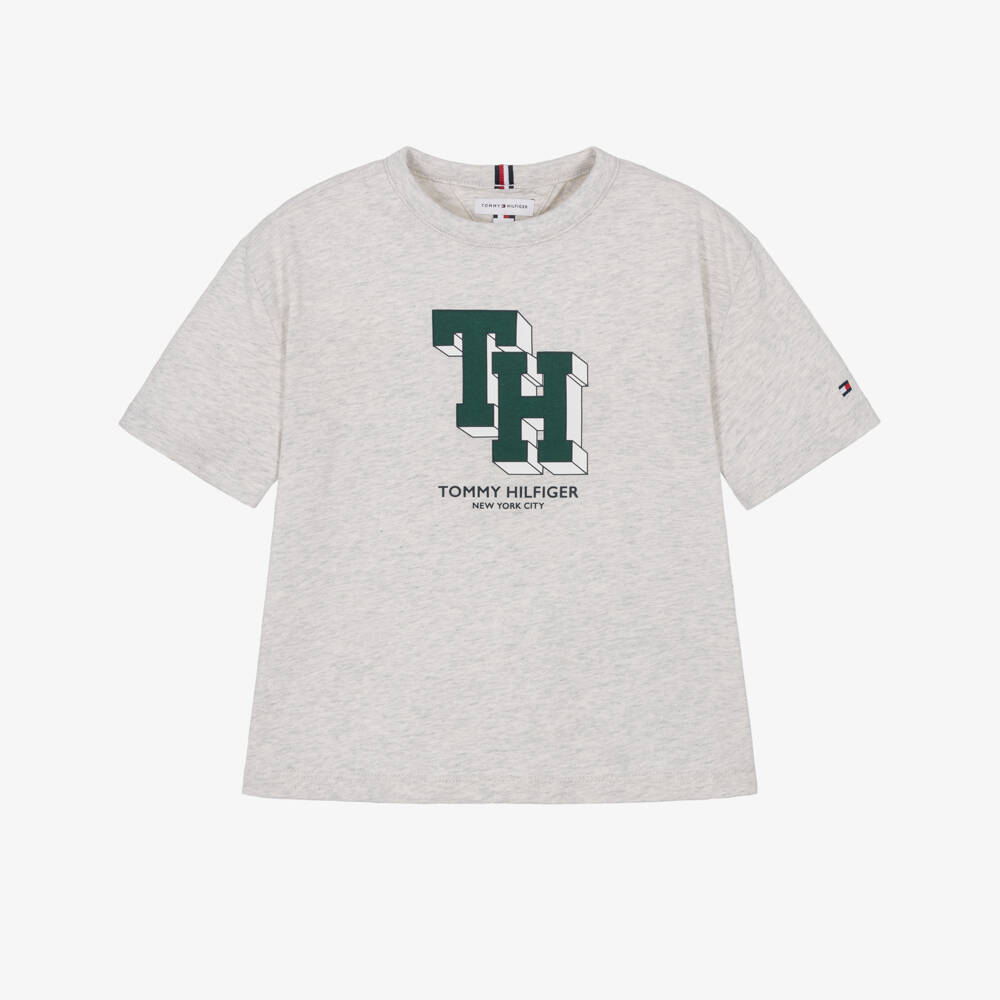 Tommy Hilfiger-Boys Grey TH Logo T-Shirt  | Childrensalon