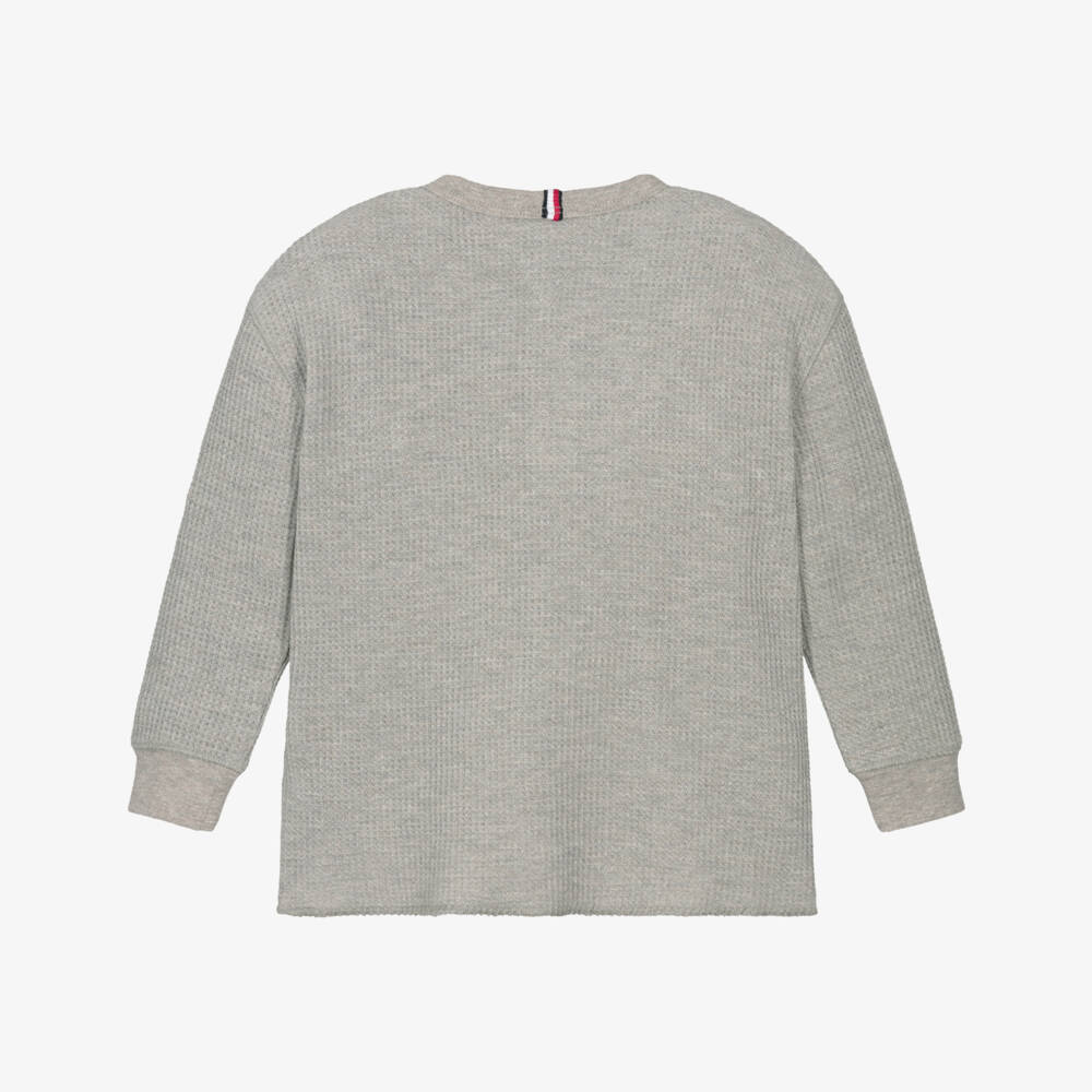 Tommy Hilfiger-Boys Grey Waffle Knit Cotton Jersey Top with Flag Logo | Childrensalon
