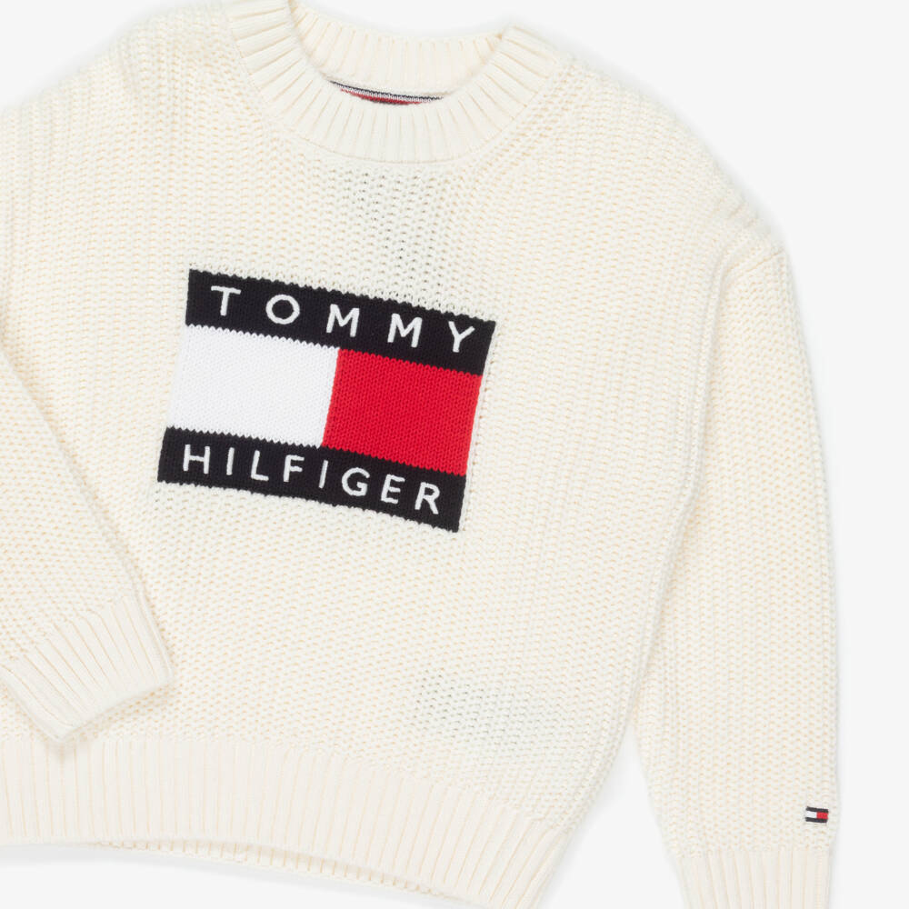 Tommy Hilfiger-Boys Ivory Chunky Knit Heritage Flag Sweater | Childrensalon