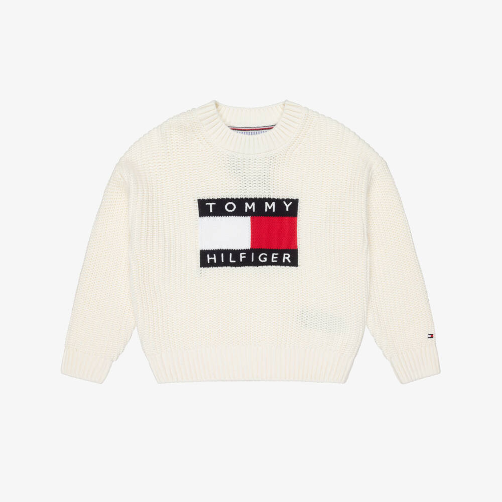 Tommy Hilfiger-Boys Ivory Chunky Knit Heritage Flag Sweater | Childrensalon