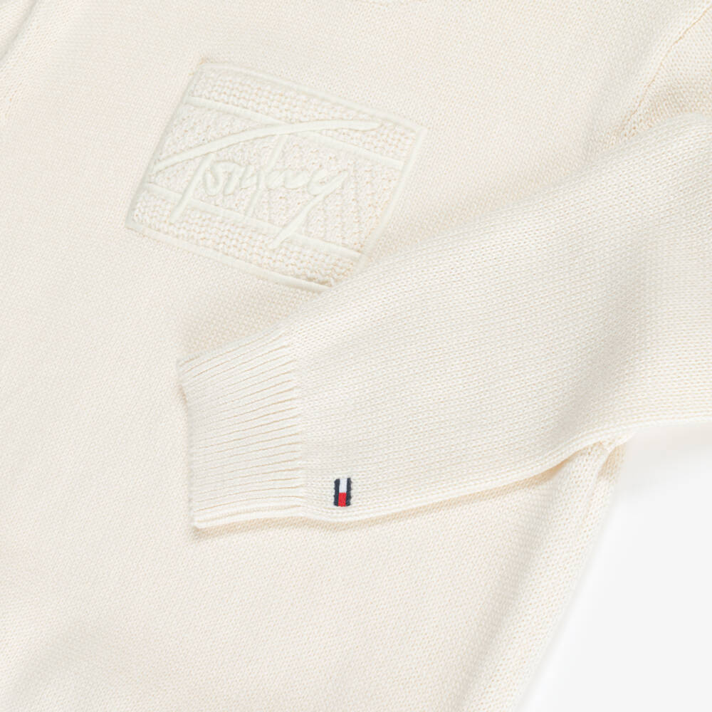 Tommy Hilfiger-بلوفر محبوك قطن لون عاجي للأولاد | Childrensalon
