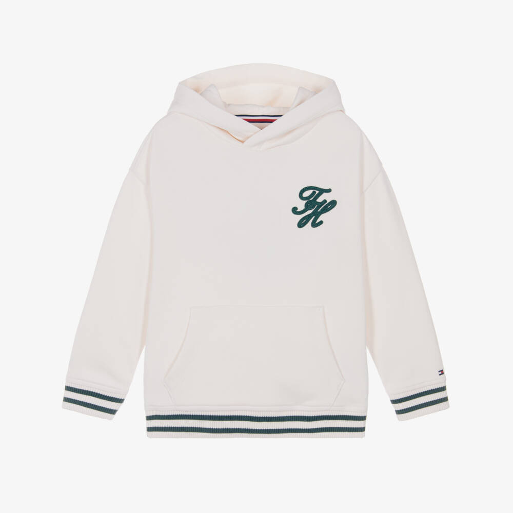 Tommy Hilfiger-Boys Ivory Cotton Monogram Logo Hoodie | Childrensalon