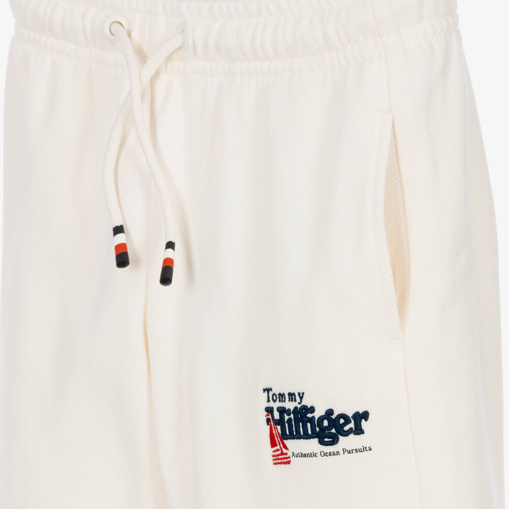 Tommy Hilfiger-Boys Ivory Cotton Piqué Joggers with Embroidery | Childrensalon